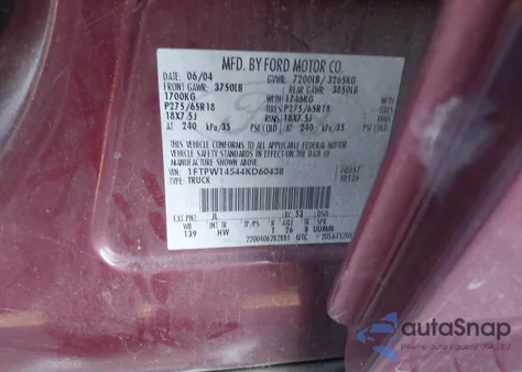 2004 Ford F-150 Fx4/Lariat/Xlt z USA, uszkodzony, nr VIN 1FTPW14544KD60438